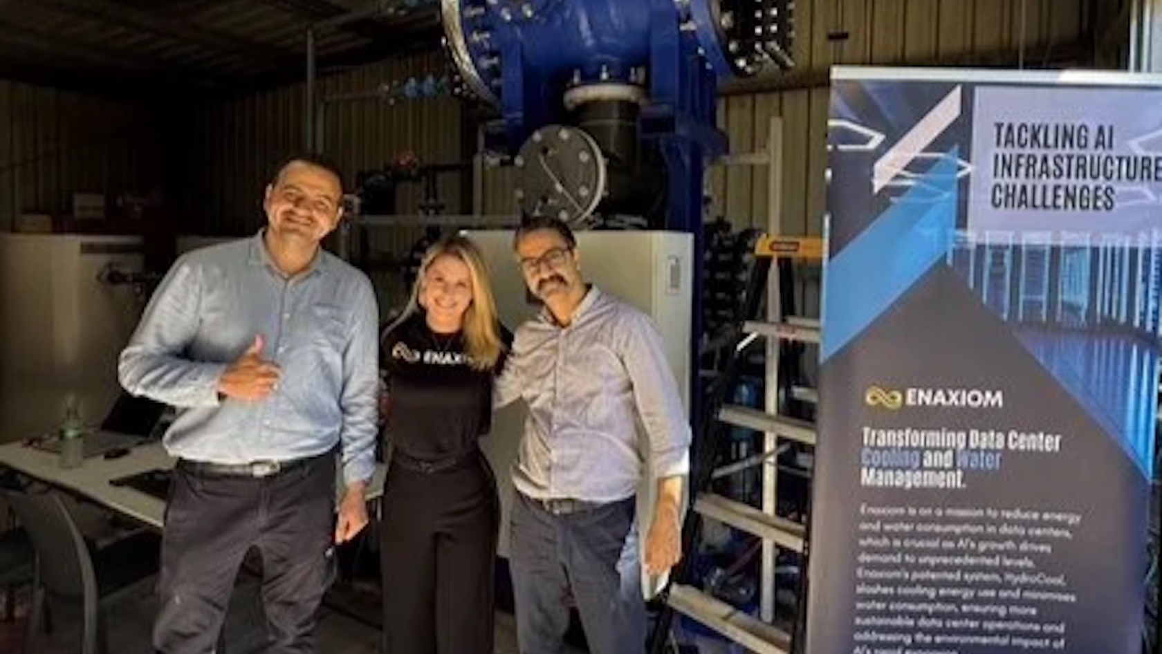 Enaxiom co-founders Tia Collings and Bijan Rahimi with an engineer in Sydney
